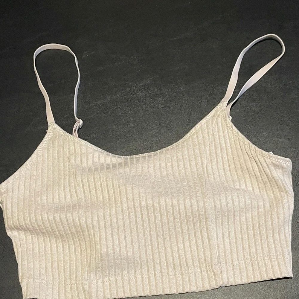 Aerie Sleeveless Spaghetti Strap Beige Cropped Top Women's Size Small
